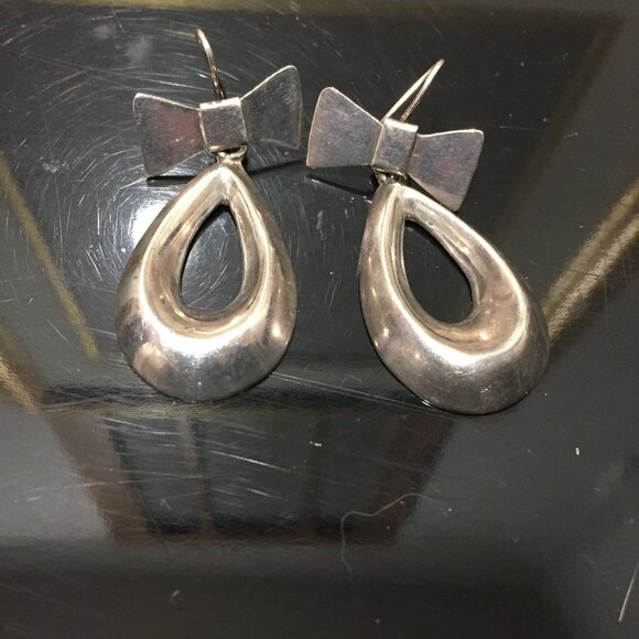 VINTAGE SILVER 925 LARGE DROP EARRINGS - Picture 2 of 6